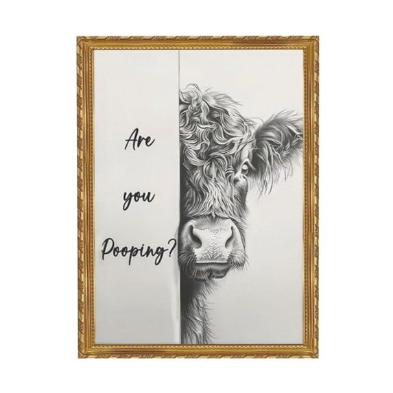 WFSposter Black and White Framed Canvas Print Bathroom Decor Wall Art Highland Cow Bathroom Wall Art,12x16In