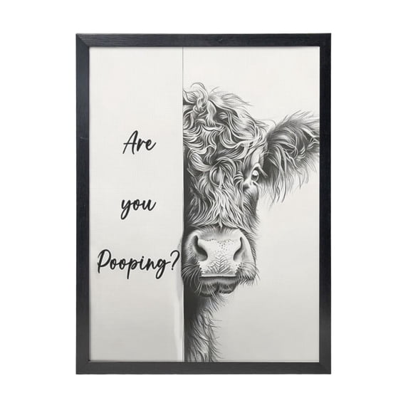 WFSposter Black and White Framed Canvas Print Bathroom Decor Wall Art Highland Cow Bathroom Wall Art,12x16In