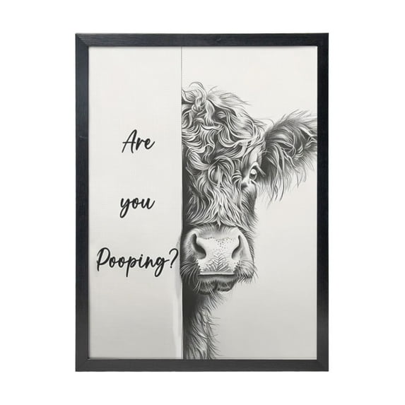 WFSposter Black and White Framed Canvas Print Bathroom Decor Wall Art Highland Cow Bathroom Wall Art,12x16In