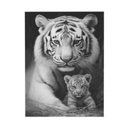 WFSposter Black and White Tiger Canvas Wall Art Tiger Mom with Cub Picture Wild Animal Painting Modern Artwork for Home Decor