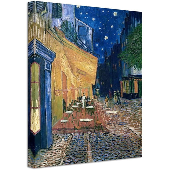 WFSposter-Cafe Terrace at Night Modern Stretched and Framed Giclee Canvas Prints Van Gogh Oil Paintings Reproduction Cityscape Picture on Canvas Wall Art Ready to Hang for Bedroom Home Decor