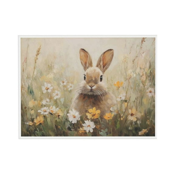 WFSposter Canvas Wall Art Funny Easter Bunny Prints Wall Decor Cute Rabbit in Wildflowers Aesthetic Room Décor Floral Spring Artwork for Kids Room, Living Room, Bedroom or Festive Spaces 12x16In
