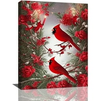 WFSposter-Cardinal Wall Art Winter Red Bird Pictures Wall Decor Rustic Farmhouse Canvas Painting Modern Artwork Home Decoration for Living Room Bathroom Bedroom Office