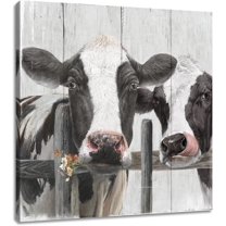 WFSposter Couple Cow Pictures Wall Decor, Love themed Canvas Wall Art Print, curious cow Painting Poster, funny farm animal Mural for Bedroom Bathroom and Kitchen Framed 12"x12"