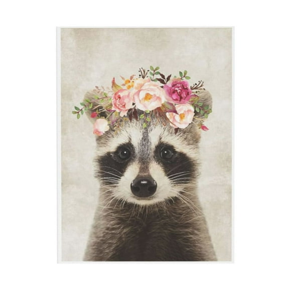WFSposter Cute Raccoon Canvas Painting Retro Animal Portrait Wall Art Decor Funny Raccoon with Garland Picture Framed Safari Animal Art Print Posters for Nursery Kids Bedroom Home Decoration 12x16"