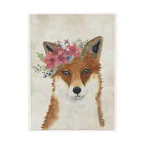 WFSposter Cute Safari Animal Art Print Posters Retro Fox Wall Art Animal Portrait Painting Funny Fox Wearing a Wreath Picture Decor Animal Collections for Nursery Kid's Bedroom Home Decoration 12x16"