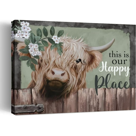 WFSposter Farmhouse Highland Cow Wall Art Bathroom Wall Decor Retro Rustic Funny Animal Canvas Print Vintage Picture Painting for Bedroom Decoration