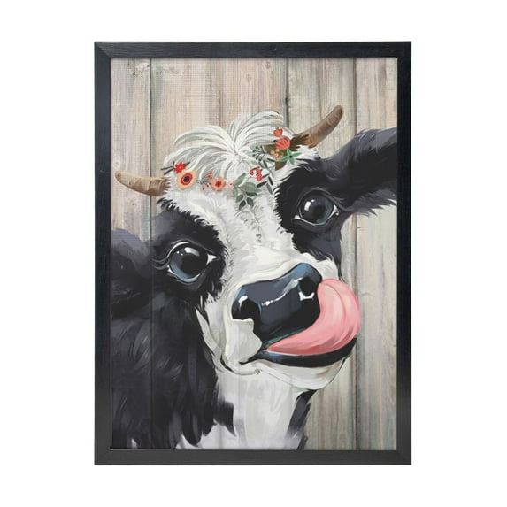 WFSposter Farmhouse Wall Art Printed Canvas, 12x16 inches, Black and White Cow Wall Decor for Kitchen Bathroom Bedroom
