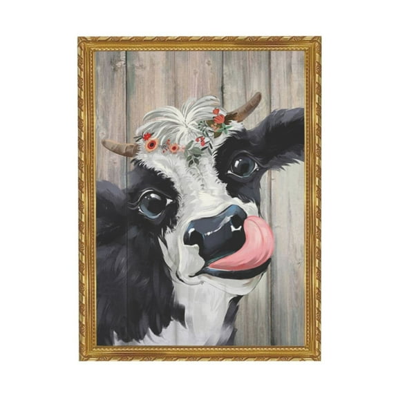 WFSposter Farmhouse Wall Art Printed Canvas, 12x16 inches, Black and White Cow Wall Decor for Kitchen Bathroom Bedroom