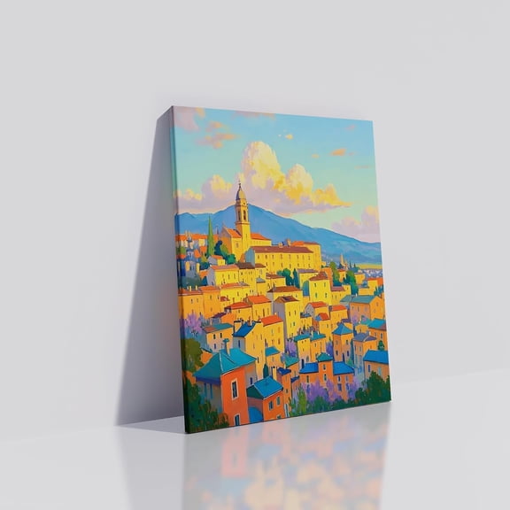 WFSposter-French Building Scenery Canvas Wall Art Town at Sunset Pictures Painting Nature Landscape Posters Print Artwork for Home Bedroom Office Gallery Wall Decoration