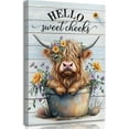 thumbnail image 1 of WFSposter Funny Highland Cow Bathroom Canvas Wall Art Farmhouse Cute Cow Painting Picture Wall Decor Colour Flowers Highland Cattle Animals Poster Print Artwork for Bathroom Restroom Home Decor, 1 of 6