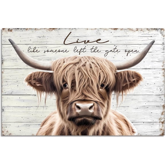 WFSposter Funny Highland Cow Wall Art,Brown Cow Wall Art,Highland Cow Wall Art,Rustic Farmhouse Longhorn Canvas Wall Art Decor Poster for Bedroom Bathroom Living Room Wall Art Decor (16x24) Unframed