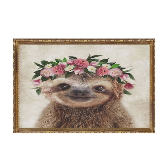 WFSposter Funny Sloth Wall Art Rustic Country Animal Canvas Print Sloth Wearing a Wreath Wall Decoration Vintage Animals Poster Collection Artwork for Bathroom Kitchen Kid's Room Nursery Decor 12x12