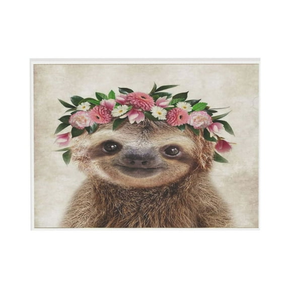 WFSposter Funny Sloth Wall Art Rustic Country Animal Canvas Print Sloth Wearing a Wreath Wall Decoration Vintage Animals Poster Collection Artwork for Bathroom Kitchen Kid's Room Nursery Decor 12x12
