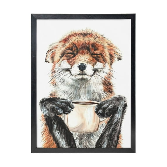 WFSposter Happy Fox with Coffee Canvas Wall Art Kitchen Decor Wall art Canvas Painting Picture Prints Artwork for Home Decor