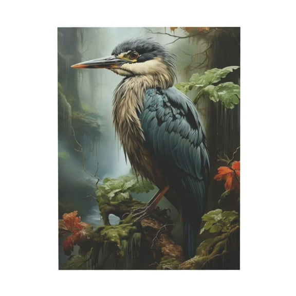 WFSposter Heron Bird Wall Art Moody Bird Pictures Blue Heron Print Wild Animal Canvas Art Egret Artwork Wild Bird Picture Gothic Posters Plant Vintage Bird Artwork Moody Flower Painting Decor 16x24
