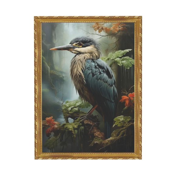 WFSposter Heron Bird Wall Art Moody Bird Pictures Blue Heron Print Wild Animal Canvas Art Egret Artwork Wild Bird Picture Gothic Posters Plant Vintage Bird Artwork Moody Flower Painting Decor 16x24