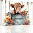 thumbnail image 1 of WFSposter Highland Cow Bathroom Wall Art Cattle Baby in Bucket Canvas Picture Cute Cow Poster Print Rustic Farmhouse Animal Flower Wall Decor (A, (12.00" x 18.00")), 1 of 6
