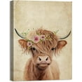 thumbnail image 1 of WFSposter Highland Cow Canvas Wall Decor Funny Cow with Pink Flowers Wall Art Print Retro Animal Framed Artwork for Living Room Bedroom children's room Home Decoration Ready to Hang 12x16 Inch, 1 of 6