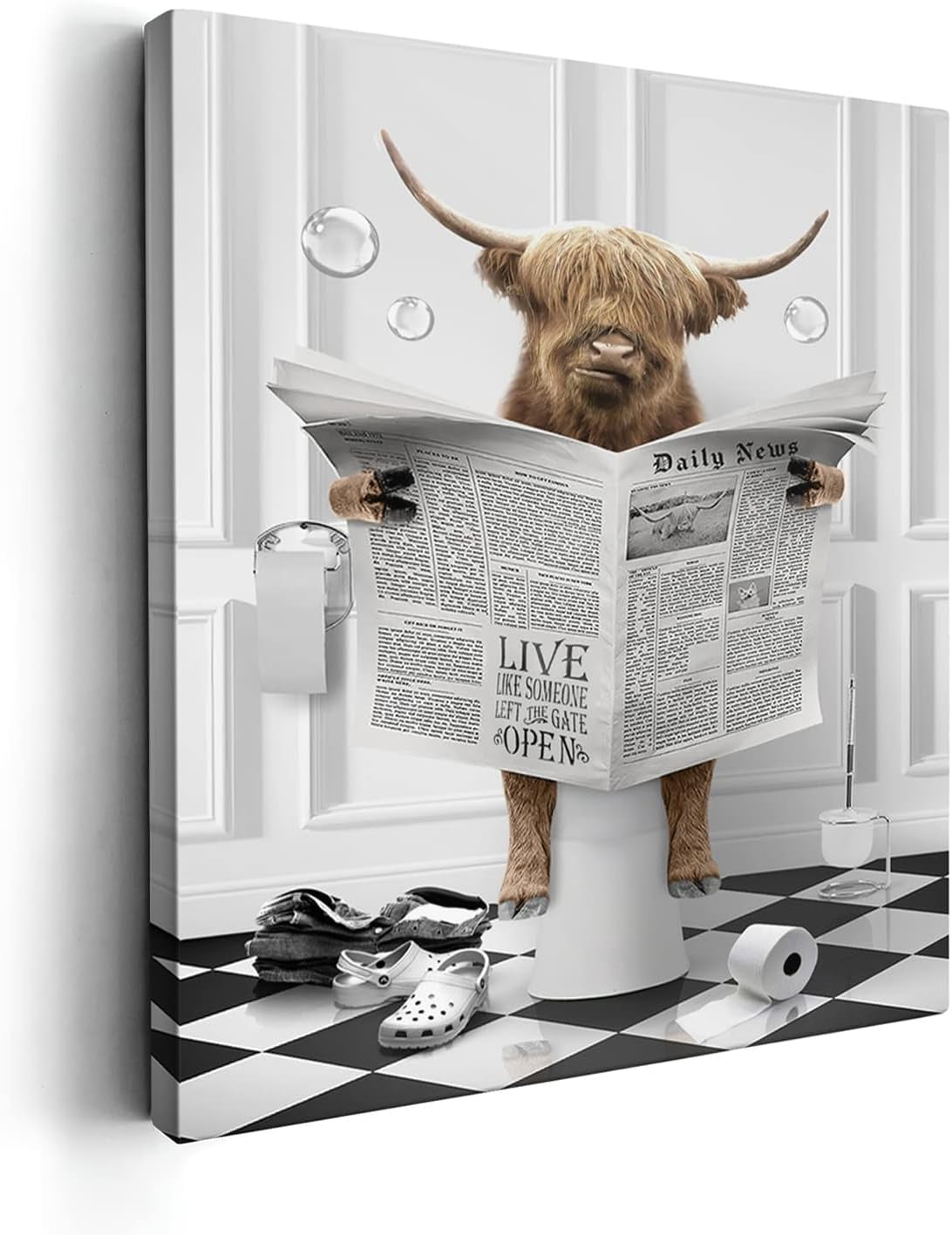 WFSposter Highland Cow Sitting On Toilet Wall Art Funny Highland Cow ...