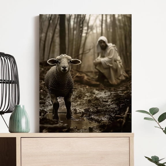 WFSposter-Jesus Canvas Wall Art Jesus Saves the Lost Lamb Canvas Print Posters for Easter,Christian Wall Art Home Decor for Church Prayer Room Living Room Bedroom Office