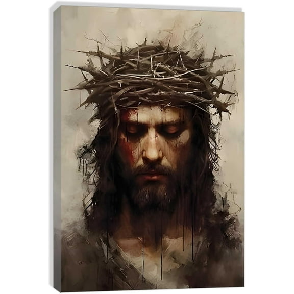 WFSposter-Jesus Wall Art Christian Posters Framed Religious Catholic Crown of Thorns Painting Prints Church Room Canvas God Picture Living Bedroom Church Artwork Decor