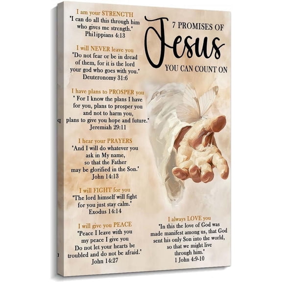 WFSposter-Jesus Wall Decor Framed Christian Poster,The Seven I Am Statements of Jesus Christ Bible Quotes Wall Art Hand of God Pictures for Bedroom Decor