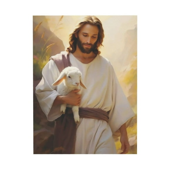 WFSposter Jesus and Lamb Canvas Wall Art Painting,Christian God and Sheep Canvas Poster, Jesus Shepherd Seeking the Lost Lamb