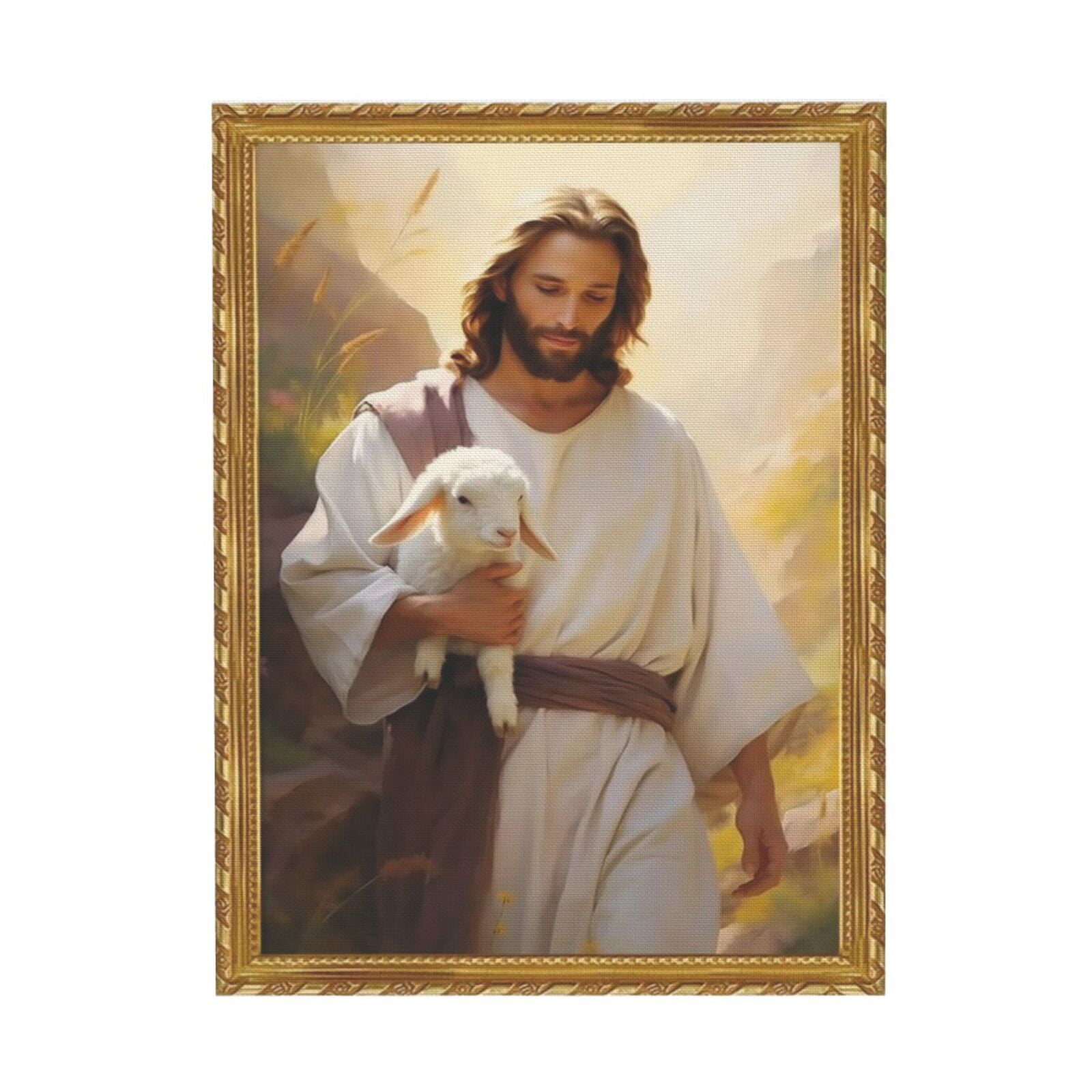 Jesus Holding Lamb Religious Canvas Wall Art 12" x 18"