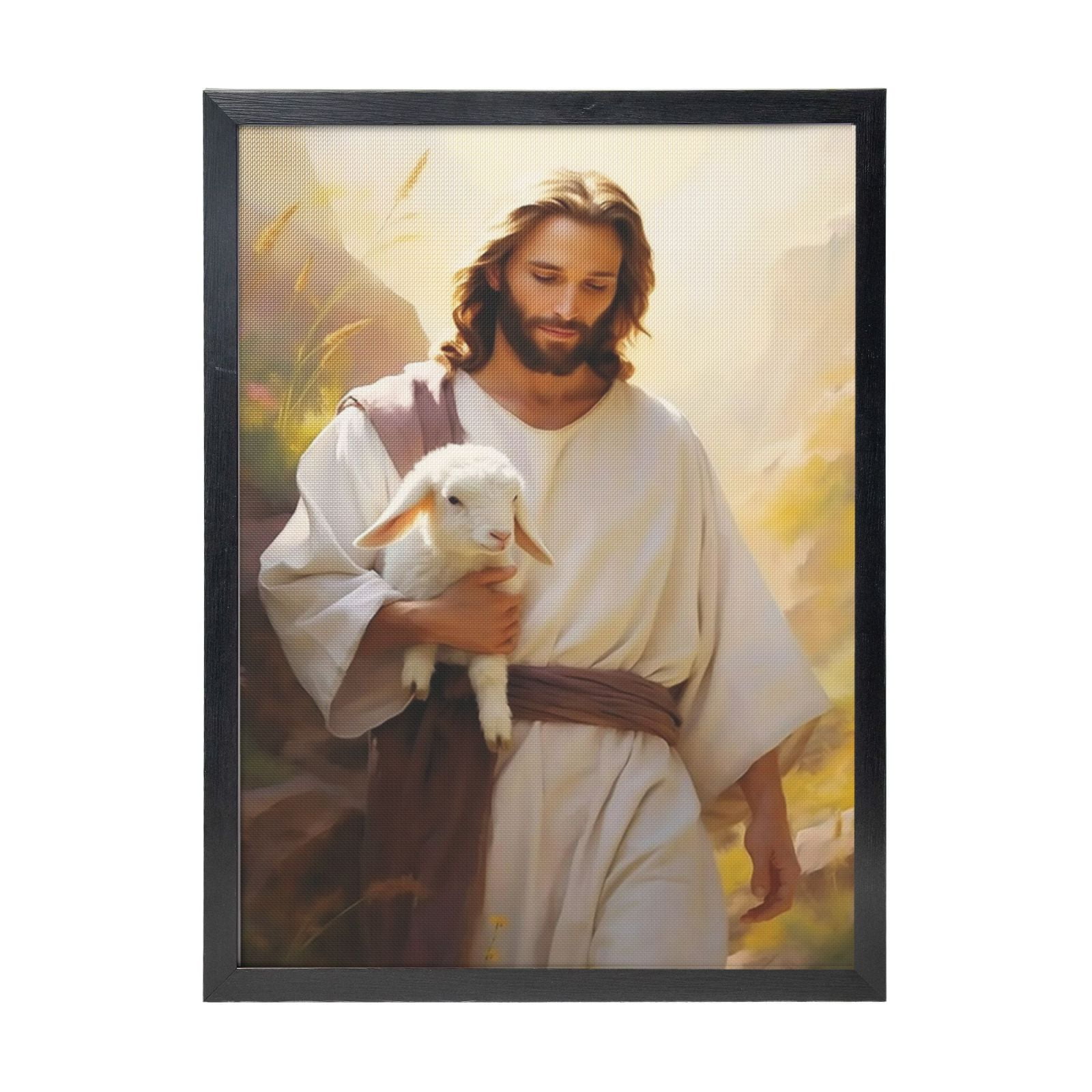 Jesus Holding Lamb Religious Canvas Wall Art 12" x 18"