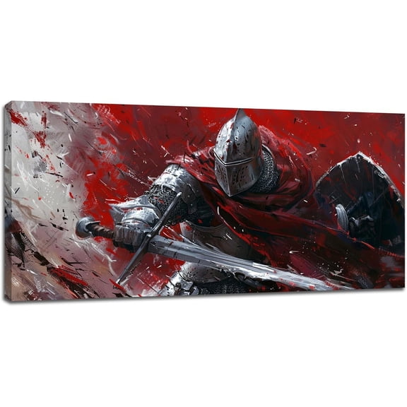WFSposter-Knight Large Wall Art Medieval Warrior Pictures Wall Decor Armor Shield Canvas Painting Modern Artwork Home Decoration for Living Room Bathroom Bedroom Office