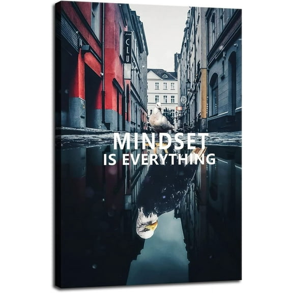 WFSposter-Mindset is Everything Inspirational Dove and Eagle Inspirational Wall Art Canvas Frame Decoratio Print Artwork Office Home Decoration [