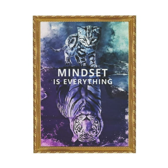WFSposter Mindset is Everything Inspirational Wall Art Small Cat and Big Tiger Print Artwork Painting Home Decor