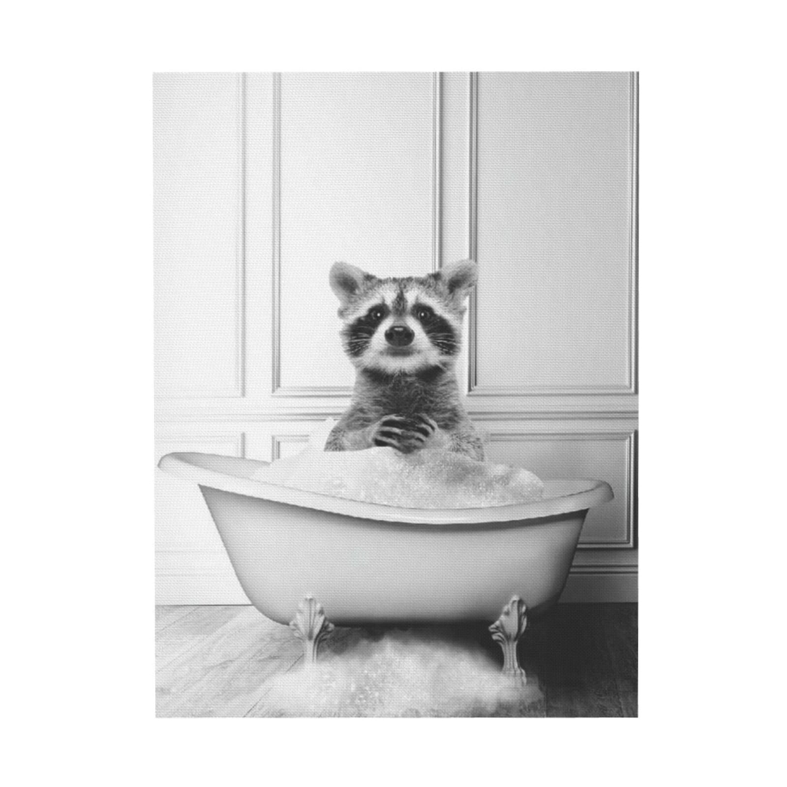 WFSposter Raccoon Bathroom Decor Wall Art Funny Raccoon Picture Canvas ...