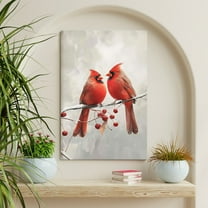 WFSposter Red Cardinal Canvas Wall Art Cardinal Bird Standing on a Branch Picture Prints Winter Animal Painting Christmas Wall Decor Artwork Framed Grey,12x18"