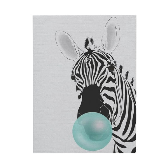 WFSposter Smile Art Design Zebra Animal Bubble Gum Art Teal Blue CANVAS PRINT Black and White Wall Art Home Decoration Pop Art Living Room Kids Room Decor Nursery Ready to Hang