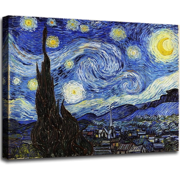WFSposter-Starry Night,Vincent Van Gogh Canvas Wall art,Classic Paintings Framed Pictures Poster,Abstract Artwork Prints for Home Decor