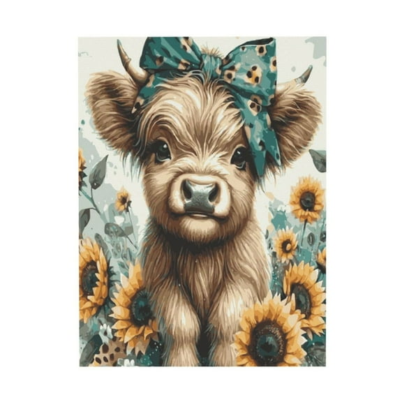 WFSposter Teal Highland Cow Wall Art Canvas Print Pictures 16"x24" Farmhouse Wall Decor Bedroom & Nursery Decor