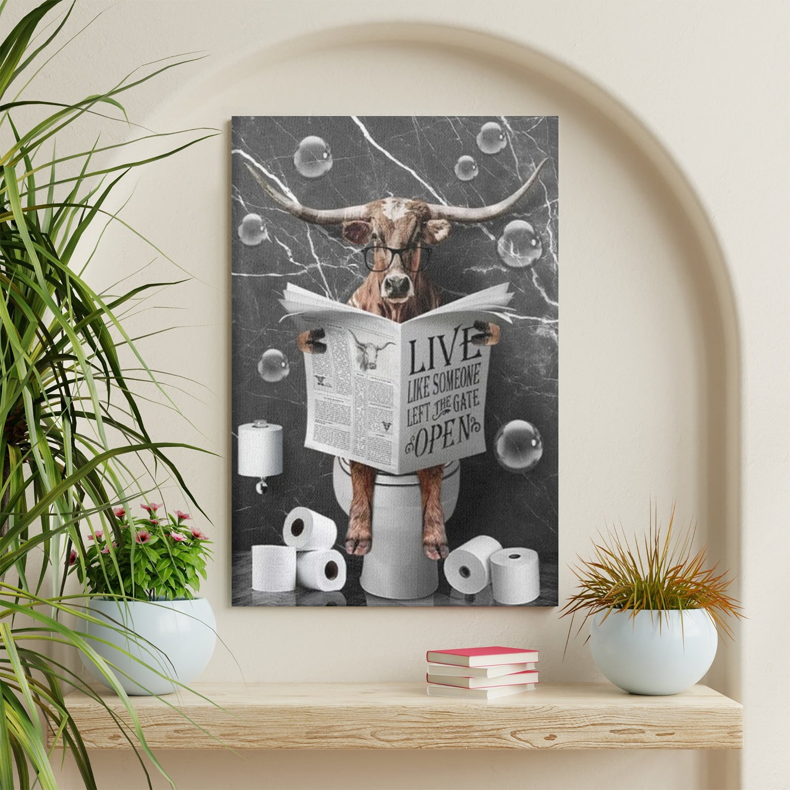 WFSposter Texas Longhorn Cow Bathroom Wall Art Funny Highland Cow in ...