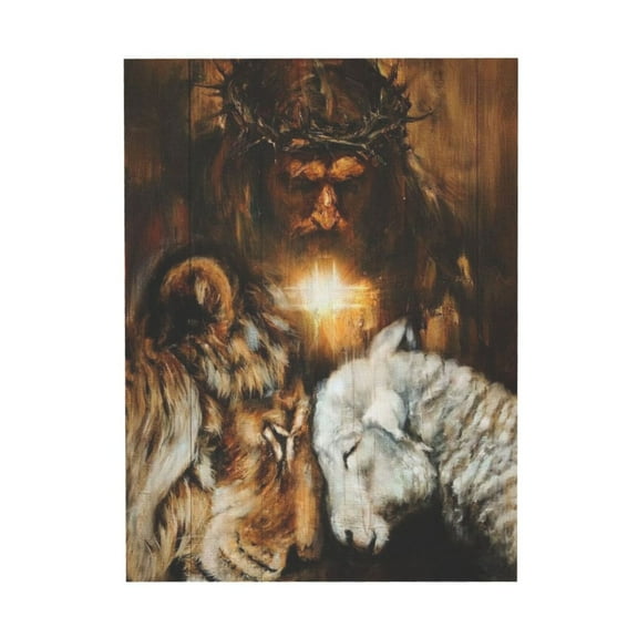 WFSposter Vibrant Lion and Lamb Canvas Art Print, Christian Wall Art, Unframed, 16x24 inches (40x60 cm), Hall, Bedroom