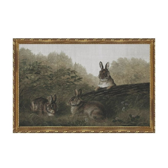 WFSposter Wall Art for Living Room Canvas Print Easter Decor Wall Art Three Rabbits Vintage Wall Art Decor Animal Landscape Easter Bunny Oil Painting for Bedroom Office Wall Decor 16x24in