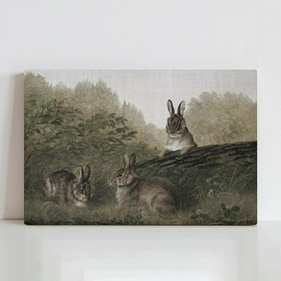 WFSposter Wall Art for Living Room Canvas Print Easter Decor Wall Art Three Rabbits Vintage Wall Art Decor Animal Landscape Easter Bunny Oil Painting for Bedroom Office Wall Decor 16x24in