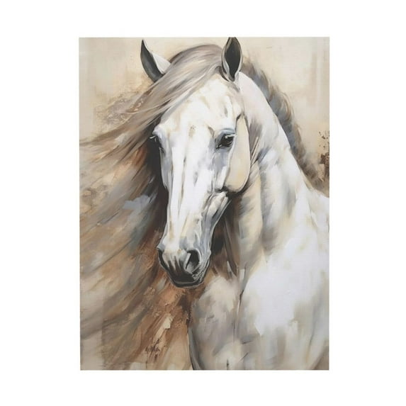 WFSposter White Horse Picture Wall Art - Large Animal Canvas Painting - Horse Portrait for Office, Bedroom