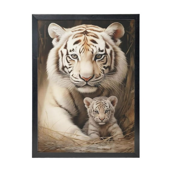 WFSposter White Tiger Canvas Wall Art Tiger Mother and Baby Lovely Cats Animal Picture Painting Large Animal Family Wall Decor Gallery Artwork for Bedroom Living Room Ready to Hang