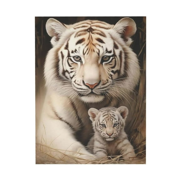 WFSposter White Tiger Canvas Wall Art Tiger Mother and Baby Lovely Cats Animal Picture Painting Large Animal Family Wall Decor Gallery Artwork for Bedroom Living Room Ready to Hang
