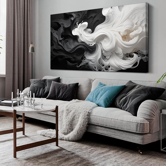 WFSposterAbstract Black and White Wall Art, Contemporary Fluid Dynamic Monochrome Canvas Wall Artwork, Modern Minimalist Picture Art Prints Decor for Living Room Bedroom Home Office