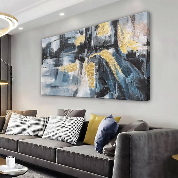 WFSposterAbstract Canvas Art Wall Decor Maximalist Home Decor Wall Art Prints Blue Black And Gold Wall Art Graffiti Modern Abstract Art Home Decor Wall For Bedroom Kitchen Office Decor Ready To Hang