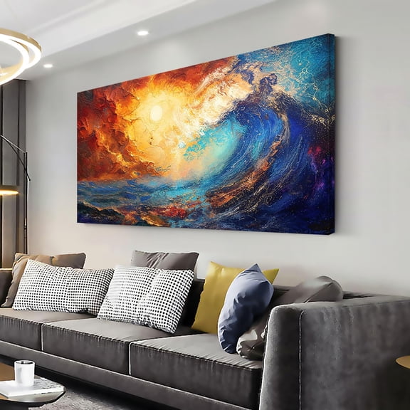 WFSposterAbstract Ocean Wall Art for Living Room Beautiful Blue Sea Wave Seawater Colorful Sky Landscape Wall Art Decor Artwork Bedroom Office
