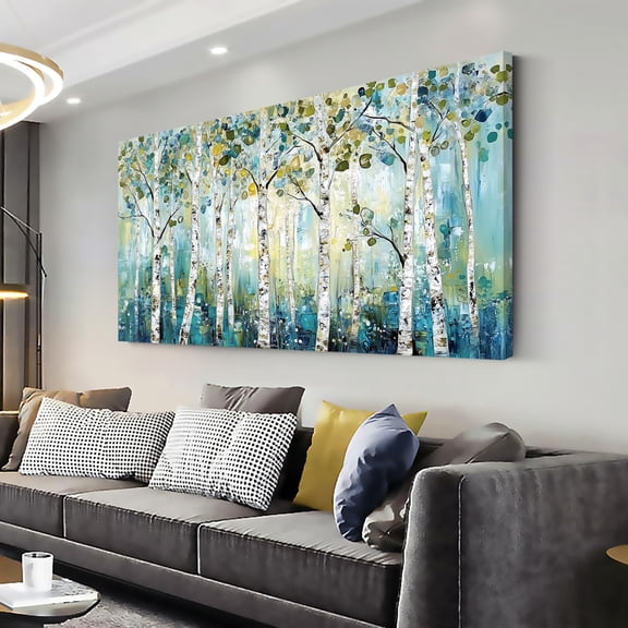 WFSposterAbstract Teal Grove Canvas Paintings Prints Modern Tree Wood Artwork Decor Wall Art for Living Room Bedroom Offices