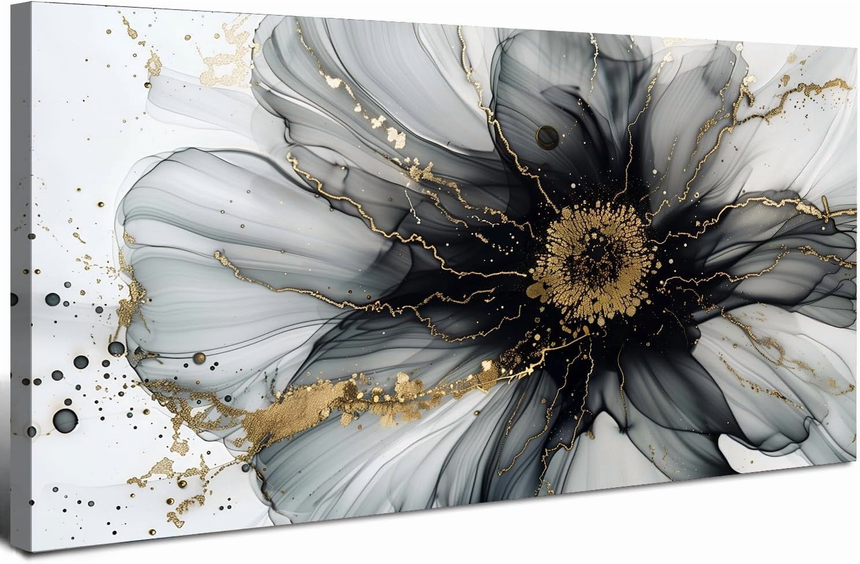 WFSposterAbstract Wall Art Black and White Gold Wall Decor Minimalist Picture for Living Room Bedroom Modern Office Home Decorations Marble Flowers Canvas Painting Poster Watercolor Textures Artwork
